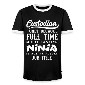 School Janitor Ninja Job Title - Men's Ringer Shirt - black/white - Front - AI Model Female 172 light (172cm) & AI Model Male 178 light (178cm)