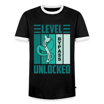 Level Gastric Bypass Unlocked, Operation Weight - Men's Ringer Shirt - black/white - Front - AI Model Female 172 light (172cm) & AI Model Male 178 light (178cm)