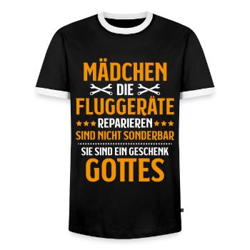 Fluggerätmechaniker Aircraft Mechanic - Männer Kontrast-T-Shirt - Schwarz/Weiß - Vorne - AI Model Female 172 light (172cm) & AI Model Male 178 light (178cm)