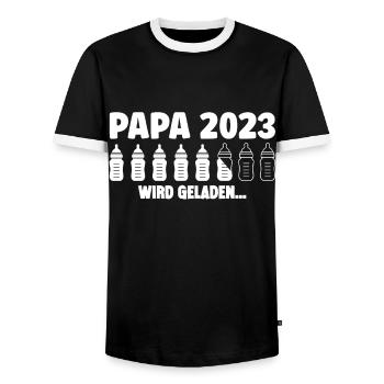 Papa 2023 wird geladen Lustige Schwangerschaft - Männer Kontrast-T-Shirt - Schwarz/Weiß - Vorne - AI Model Female 172 light (172cm) & AI Model Male 178 light (178cm)