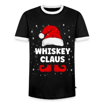 Whiskey Claus Christmas Outfit Family - Men's Ringer Shirt - black/white - Front - AI Model Female 172 light (172cm) & AI Model Male 178 light (178cm)