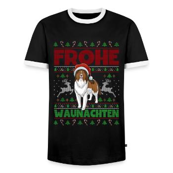 Frohe Weihnachten Sheltie - Männer Kontrast-T-Shirt - Schwarz/Weiß - Vorne - AI Model Female 172 light (172cm) & AI Model Male 178 light (178cm)