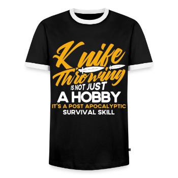 Knife throwing disc gift knife thrower - Men's Ringer Shirt - black/white - Front - AI Model Female 172 light (172cm) & AI Model Male 178 light (178cm)