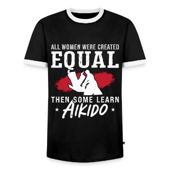 Aïkido Toutes les femmes étaient des combattants d’arts martiaux Samouraï - T-shirt contrasté Homme - noir/blanc - Devant - AI Model Female 172 light (172cm) & AI Model Male 178 light (178cm)