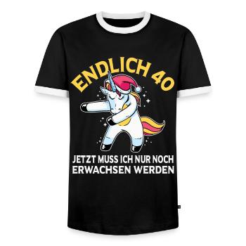 Endlich 40 Jetzt muss ich noch Erwachsen werden - Männer Kontrast-T-Shirt - Schwarz/Weiß - Vorne - AI Model Female 172 light (172cm) & AI Model Male 178 light (178cm)