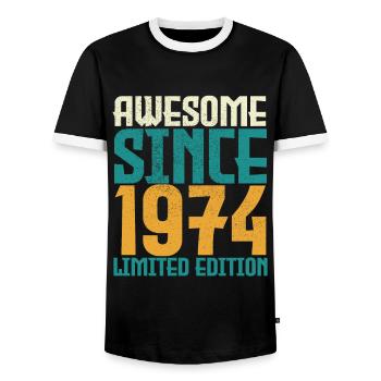 Awesome Since 1974 limited edition. - Men's Ringer Shirt - black/white - Front - AI Model Female 172 light (172cm) & AI Model Male 178 light (178cm)