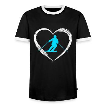 Ski love - Männer Kontrast-T-Shirt - Schwarz/Weiß - Vorne - AI Model Female 172 light (172cm) & AI Model Male 178 light (178cm)