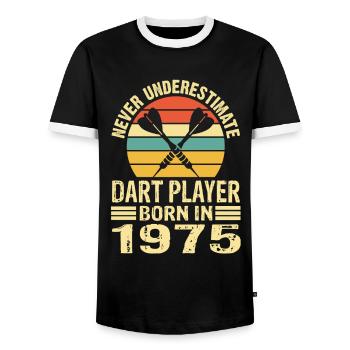 Ne jamais sous-estimer le joueur de fléchettes né en 1975 - T-shirt contrasté Homme - noir/blanc - Devant - AI Model Female 172 light (172cm) & AI Model Male 178 light (178cm)
