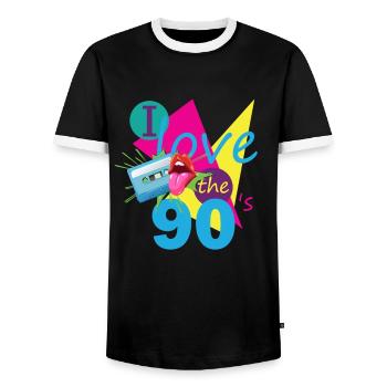 90s Retro Kassette 90er Outfit I Love the 90s - Männer Kontrast-T-Shirt - Schwarz/Weiß - Vorne - AI Model Female 172 light (172cm) & AI Model Male 178 light (178cm)