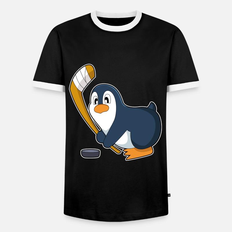 Pinguin Eishockey Eishockeyschläger - Männer Kontrast-T-Shirt - Schwarz/Weiß