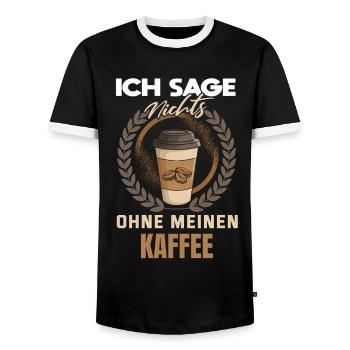 Ich sage nichts ohne meinen Kaffee - Männer Kontrast-T-Shirt - Schwarz/Weiß - Vorne - AI Model Female 172 light (172cm) & AI Model Male 178 light (178cm)
