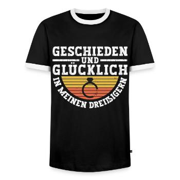 Geschieden Und Glücklich In Meinen Dreißigern - Männer Kontrast-T-Shirt - Schwarz/Weiß - Vorne - AI Model Female 172 light (172cm) & AI Model Male 178 light (178cm)