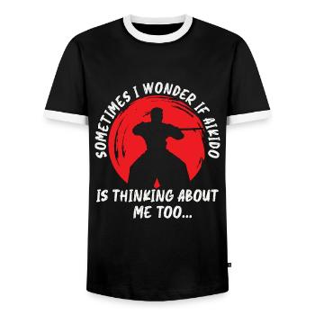 Aïkido Parfois Je Combattant Arts Martiaux Samouraï - T-shirt contrasté Homme - noir/blanc - Devant - AI Model Female 172 light (172cm) & AI Model Male 178 light (178cm)