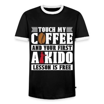 Aikido Touch My Coffee Fighter Martial Art Samurai - Men's Ringer Shirt - black/white - Front - AI Model Female 172 light (172cm) & AI Model Male 178 light (178cm)