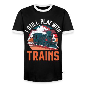 Conducteur de train à vapeur Trainspotting - T-shirt contrasté Homme - noir/blanc - Devant - AI Model Female 172 light (172cm) & AI Model Male 178 light (178cm)