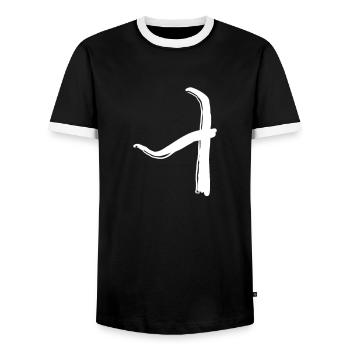 Korean letter Ui - Men's Ringer Shirt - black/white - Front - AI Model Female 172 light (172cm) & AI Model Male 178 light (178cm)