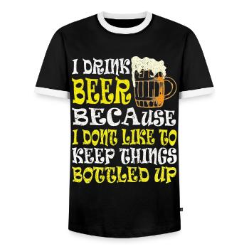 Bière Buveur de bière Bouteille de bière en canette de bière - T-shirt contrasté Homme - noir/blanc - Devant - AI Model Female 172 light (172cm) & AI Model Male 178 light (178cm)