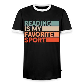 Book reading bookwork gift reading books - Men's Ringer Shirt - black/white - Front - AI Model Female 172 light (172cm) & AI Model Male 178 light (178cm)