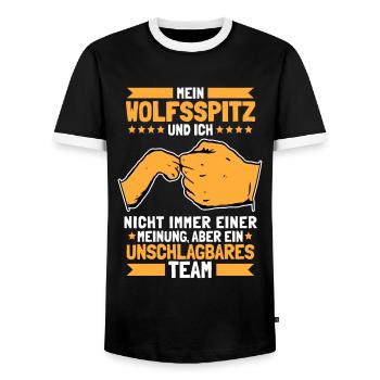 Wolfsspitz und Ich deutscher Spitz Keeshond - Männer Kontrast-T-Shirt - Schwarz/Weiß - Vorne - AI Model Female 172 light (172cm) & AI Model Male 178 light (178cm)