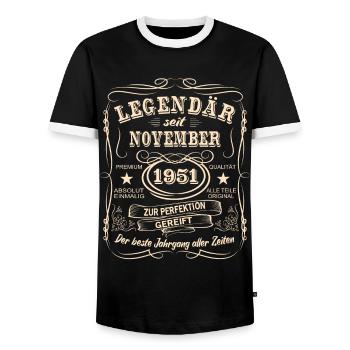 Legenden November 1951 Geboren Jahrgang 1951 - Männer Kontrast-T-Shirt - Schwarz/Weiß - Vorne - AI Model Female 172 light (172cm) & AI Model Male 178 light (178cm)