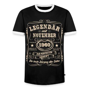 Legenden November 1960 Geboren Jahrgang 1960 - Männer Kontrast-T-Shirt - Schwarz/Weiß - Vorne - AI Model Female 172 light (172cm) & AI Model Male 178 light (178cm)