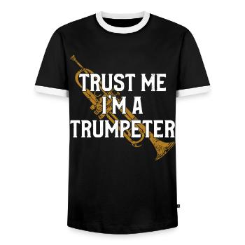 Trumpet Player Vintage Trust Me - Männer Kontrast-T-Shirt - Schwarz/Weiß - Vorne - AI Model Female 172 light (172cm) & AI Model Male 178 light (178cm)