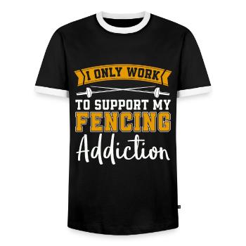 Fencing I Only Work To Longswords Addiction Fencer - Men's Ringer Shirt - black/white - Front - AI Model Female 172 light (172cm) & AI Model Male 178 light (178cm)