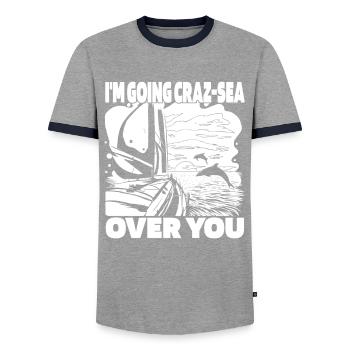 Sailing Sailboat Wordplay Sailors Sailors - Men's Ringer Shirt - grey/navy  - Front - AI Model Female 172 light (172cm) & AI Model Male 178 light (178cm)