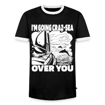 Voilier Jeu de mots Marins Marins Marins - T-shirt contrasté Homme - noir/blanc - Devant - AI Model Female 172 light (172cm) & AI Model Male 178 light (178cm)