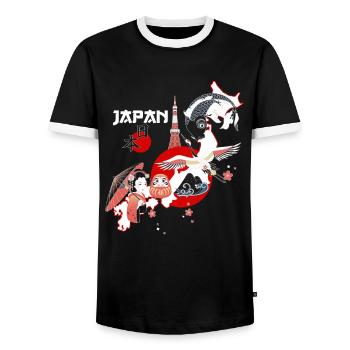 Cool Japan Tradtions Design - Men's Ringer Shirt - black/white - Front - AI Model Female 172 light (172cm) & AI Model Male 178 light (178cm)