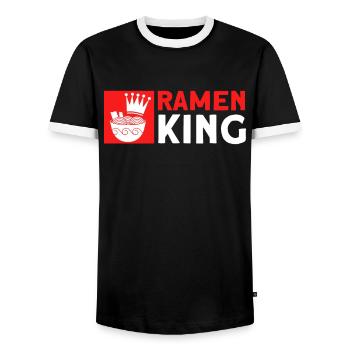 Ramen Noodle Lover Chopsticks Japanese Noodle - Men's Ringer Shirt - black/white - Front - AI Model Female 172 light (172cm) & AI Model Male 178 light (178cm)