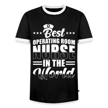 Surgical Nurse - Men's Ringer Shirt - black/white - Front - AI Model Female 172 light (172cm) & AI Model Male 178 light (178cm)