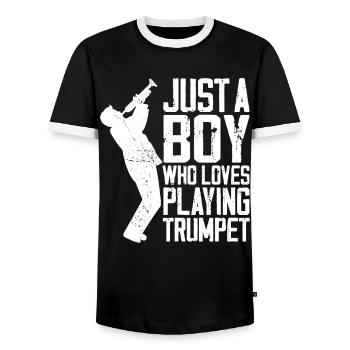 Trumpet Player Vintage Just A Boy - Männer Kontrast-T-Shirt - Schwarz/Weiß - Vorne - AI Model Female 172 light (172cm) & AI Model Male 178 light (178cm)