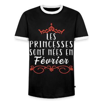les princesses sont nées en février. Cadeau annive - T-shirt contrasté Homme - noir/blanc - Devant - AI Model Female 172 light (172cm) & AI Model Male 178 light (178cm)