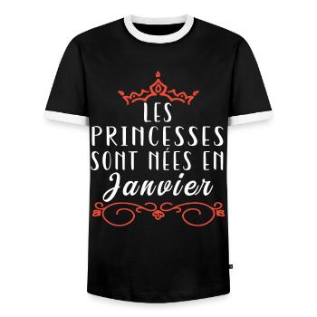 les princesses sont nées en Janvier. Cadeau annive - T-shirt contrasté Homme - noir/blanc - Devant - AI Model Female 172 light (172cm) & AI Model Male 178 light (178cm)