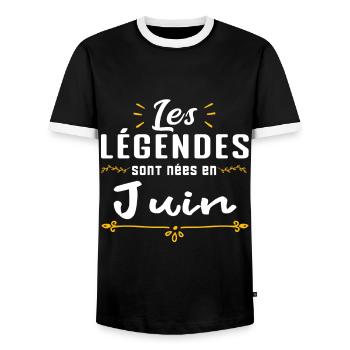 Les légendes sont nées en Juin. cadeau annive - T-shirt contrasté Homme - noir/blanc - Devant - AI Model Female 172 light (172cm) & AI Model Male 178 light (178cm)