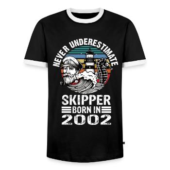 Never Underestimate Skipper born in 2002 - Männer Kontrast-T-Shirt - Schwarz/Weiß - Vorne - AI Model Female 172 light (172cm) & AI Model Male 178 light (178cm)