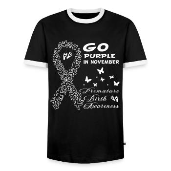 Arc violet conscient de la naissance prématurée - T-shirt contrasté Homme - noir/blanc - Devant - AI Model Female 172 light (172cm) & AI Model Male 178 light (178cm)