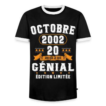 20 Ans Anniversaire Vintage Né(e) en Octobre 2002 - T-shirt contrasté Homme - noir/blanc - Devant - AI Model Female 172 light (172cm) & AI Model Male 178 light (178cm)