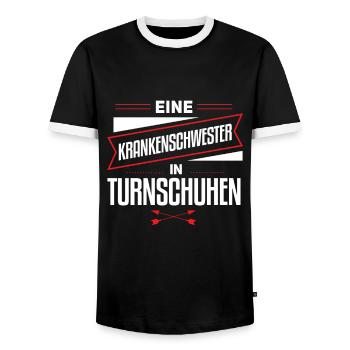 Une infirmière en baskets - T-shirt contrasté Homme - noir/blanc - Devant - AI Model Female 172 light (172cm) & AI Model Male 178 light (178cm)