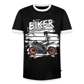 Motorcycle Lifestyle / Motorrad / Motorräder biker - Männer Kontrast-T-Shirt - Schwarz/Weiß - Vorne - AI Model Female 172 light (172cm) & AI Model Male 178 light (178cm)