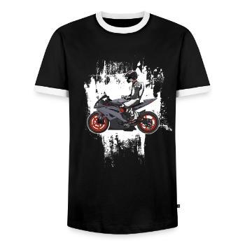 Motorcycle Lifestyle / Motorcycle / Motorcycles biker - Men's Ringer Shirt - black/white - Front - AI Model Female 172 light (172cm) & AI Model Male 178 light (178cm)