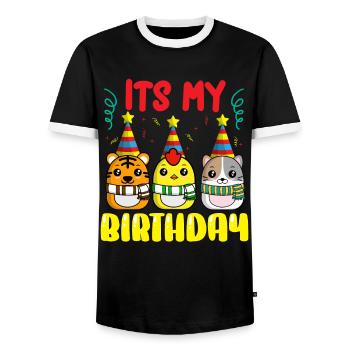 Not allowed in Nice Class 9,16; UK, EM, US - Men's Ringer Shirt - black/white - Front - AI Model Female 172 light (172cm) & AI Model Male 178 light (178cm)