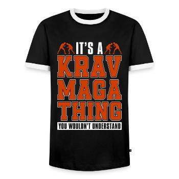 Krav Maga It's A Krav Maga Thing Military Fighter - Men's Ringer Shirt - black/white - Front - AI Model Female 172 light (172cm) & AI Model Male 178 light (178cm)