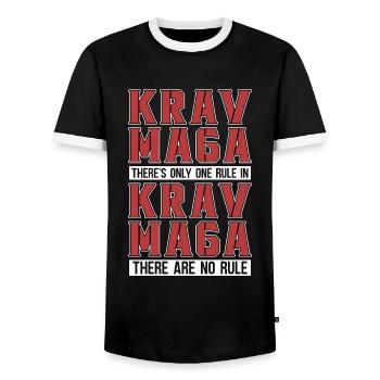 Krav Maga There's Only One Military Combat Fighter - Men's Ringer Shirt - black/white - Front - AI Model Female 172 light (172cm) & AI Model Male 178 light (178cm)