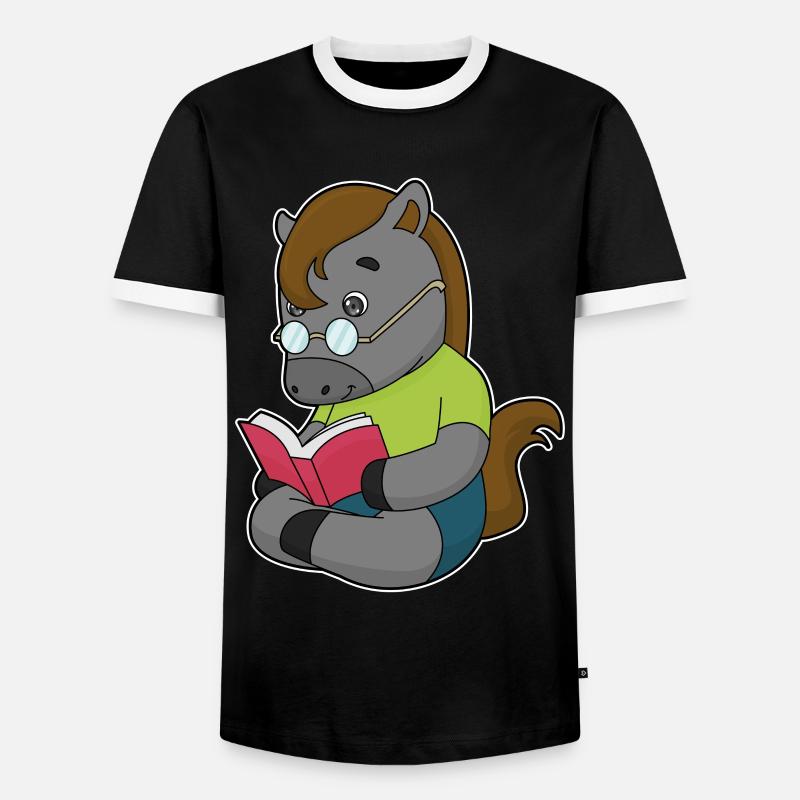 Pferd Nerd Buch Brille - Männer Kontrast-T-Shirt - Schwarz/Weiß