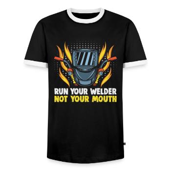 Welder slogan design for metal workers - Men's Ringer Shirt - black/white - Front - AI Model Female 172 light (172cm) & AI Model Male 178 light (178cm)