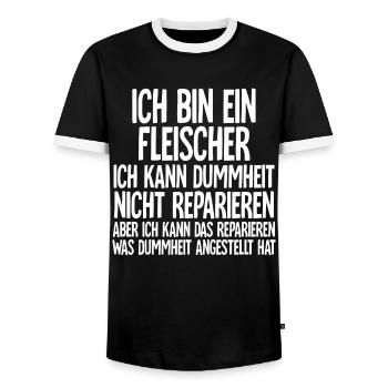 Fleischer - Männer Kontrast-T-Shirt - Schwarz/Weiß - Vorne - AI Model Female 172 light (172cm) & AI Model Male 178 light (178cm)