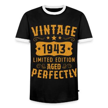 Vintage 1943 Limited Edition Aged Perfectly - Men's Ringer Shirt - black/white - Front - AI Model Female 172 light (172cm) & AI Model Male 178 light (178cm)