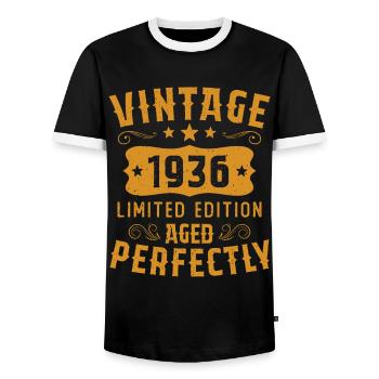 Vintage 1936 Limited Edition Aged Perfectly - Men's Ringer Shirt - black/white - Front - AI Model Female 172 light (172cm) & AI Model Male 178 light (178cm)